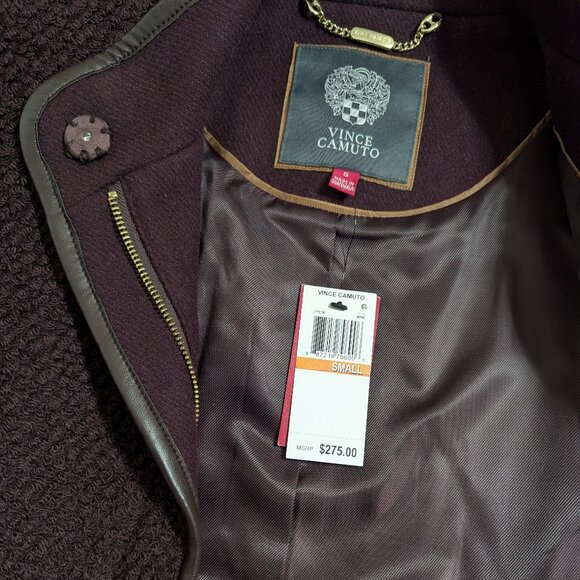 NWT Vince Camuto Burgundy Bouclé Coat Size S - Picture 3 of 15